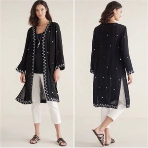 SOFT SURROUNDINGS NWT Black Embroidered Open Breezeway Cardigan Kimono Plus 3X
